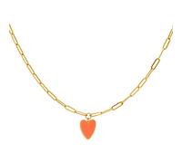 Kinder Halskette mit Enamel ❤️ Herz Anhänger (34 cm + 5 cm) - Edelstahl (Gold) - Orange