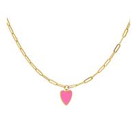 Kinder Halskette mit Enamel ❤️ Herz Anhänger (34 cm + 5 cm) - Edelstahl (Gold) - Rosa