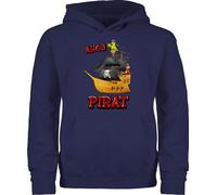 Kinder Hoodie Jungen Mädchen - Ahoi Pirat | Piratenschiff | Piratenmotiv | Piratenparty | Ahoi Piraten | Piraten Schatzsuche | Piratenthema - 128 (7/8 Jahre) - Navy Blau - pirate motiv kind mit