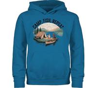 Kinder Hoodie Jungen Mädchen - Camp Fish Repeat I Camping Geschenk Angler I Angelgeschenk Männer I Camper Geschenkideen Angeln I Outdoorfans I Fischen - 140 (9/11 Jahre) - Himmelblau - campingfans
