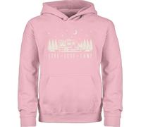 Kinder Hoodie Jungen Mädchen - Camping - Live, Love, Camp - Wohnmobil Camper Ausrüstung - 116 (5/6 Jahre) - Hellrosa - campingfans wohnwagen campen mit zelten motiv für geschenke motive kids