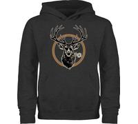 Kinder Hoodie Jungen Mädchen - Kompatibel mit Oktoberfest Trachtenshirt - Cooler Hirsch Hirschgeweih Jäger - 152 (12/13 Jahre) - Anthrazit meliert - bayrisch hirsche pullover bayern edelweiß