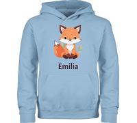 Kinder Hoodie Jungen Mädchen - Süßer Fuchs Geschenk mit Name personalisiert I Wildtiere I Raubtier I Fox - 128 (7/8 Jahre) - Hellblau - +mit+Fuchs fuchsmotiv Pullover Personalisieren und Pulli