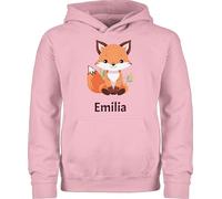 Kinder Hoodie Jungen Mädchen - Süßer Fuchs Geschenk mit Name personalisiert I Wildtiere I Raubtier I Fox - 152 (12/13 Jahre) - Hellrosa - +mit+Fuchs fuchsmotiv Pullover Personalisieren und Pulli