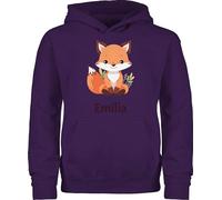 Kinder Hoodie Jungen Mädchen - Süßer Fuchs Geschenk mit Name personalisiert I Wildtiere I Raubtier I Fox - 116 (5/6 Jahre) - Lila - +mit+Fuchs fuchsmotiv Pullover Personalisieren und Pulli