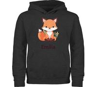 Kinder Hoodie Jungen Mädchen - Süßer Fuchs Geschenk mit Name personalisiert I Wildtiere I Raubtier I Fox - 128 (7/8 Jahre) - Anthrazit meliert - +mit+Fuchs fuchsmotiv Pullover Personalisieren und
