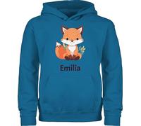 Kinder Hoodie Jungen Mädchen - Süßer Fuchs Geschenk mit Name personalisiert I Wildtiere I Raubtier I Fox - 98 (1/2 Jahre) - Himmelblau - +mit+Fuchs fuchsmotiv Pullover Personalisieren und Pulli