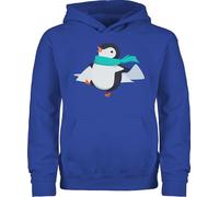 Kinder Hoodie Jungen Mädchen - Tiermotiv Animal Print - Happy Pinguin - 152 (12/13 Jahre) - Royalblau - pullover wintermotiv tiermotive penguin hudis pulli mit tiermotiven pinguine hoddys tier