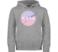 Kinder Hoodie Jungen Mädchen - Weltall - NASA Logo I Geschenk Weltraum Fan - 128 (7/8 Jahre) - Grau meliert - Astronauten Pulli Planeten Pullover Rakete Kapuzenpulli Astronaut Hoody Raumfahrt