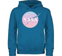 Kinder Hoodie Jungen Mädchen - Weltall - NASA Logo I Geschenk Weltraum Fan - 140 (9/11 Jahre) - Himmelblau - Astronauten Pulli Planeten Pullover Rakete Kapuzenpulli Astronaut Hoody Raumfahrt