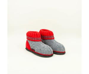 Kinder Hüttenschuh Ötz | Kinder Woll-Hausschuh | Farbe Grau / Rot | Größe 24 Grau / Rot 24