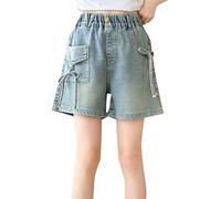 Kinder Jeans Mädchen, Baggy Jeans Mädchen 164, Baggy Jeans Shorts Denim Kurze Hosen Sommer Jorts Stretch Kinder Y2K Sommerhose Elastische Taille Kurz Jeanshose Weites Bein Jeansshorts Teenager
