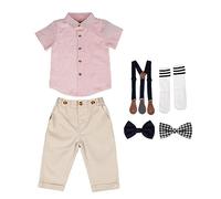 Kinder Jungen Gestreifter Overall Kurzarmhemd Hosenträger Formeller Hochzeitsanzug mit Fliege Fotoshooting Weihnachten Gentleman-Taufkleidung Anzug Shirt & Hosen Outfits PinkDLong6