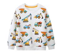 Kinder Jungen Pullover Sweatshirt Langarm Baumwolle Dinosaurier Bagger Traktor Planeten Winter Oberteile 1-7 Jahre 92 98 104 110 116 122 (X00-Weiß, 2-3 Years)