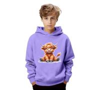 Kinder Kapuzenpullover Süße Cartoon-Highland-Rinder Hoodies Winter Warm Langarmshirt Weich Bequeme Winterpullover Jungen Mädchen Oversized Sweatshirt mit Kapuze
