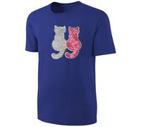 Kinder Katzen Wendepailletten T-Shirt - Kätzchen Streichel-Shirt - Blau Größe 140