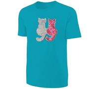 Kinder Katzen Wendepailletten T-Shirt - Kätzchen Streichel-Shirt - Türkis Größe 140