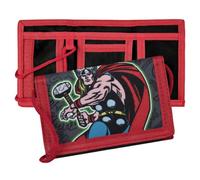 Kinder Kids Marvel Comic Superhelden Thor Geldbörse mit Umhängekordel | Avengers Tri-Fold Wallet für Jungen | Münzfach, Kartenfächer & Ausweisfenster | Mehrfarbig