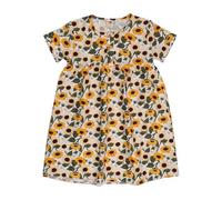 Kinder Kleid GOTS-zertifiziert aus Bio-Baumwolle, Sunflowers-Print, kurzarm, leicht & sommerlich - Walkiddy, weicher Tragekomfort Blau 116