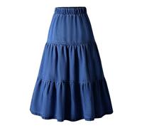 Kinder Lang Maxirock Jeansrock Western Mädchenröcker A-Linie Y2K Langer Denim Rock Höhe Taille Elegante Midi Röcke für Frühling Sommer Herbst Winter 140 Dunkelblau