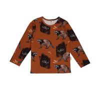 Kinder Langarmshirt GOTS zertifiziert, 95% Bio-Baumwolle, braun, Waschbär-Muster, weich & elastisch - Walkiddy Braun 104