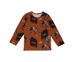 Kinder Langarmshirt GOTS zertifiziert, 95% Bio-Baumwolle, braun, Waschbär-Muster, weich & elastisch - Walkiddy Braun 104