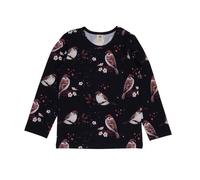 Kinder Langarmshirt GOTS-zertifiziert aus Bio-Baumwolle dunkelblau mit Spatzen-Motiv „Little Sparrows“ - Walkiddy Dark Blue 110