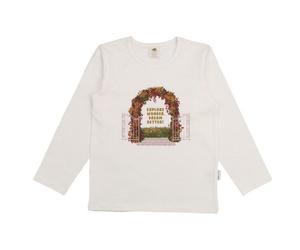 Kinder Langarmshirt GOTS zertifiziert, Bio-Baumwolle, cremeweiß, Regenbogen-Print „Secret Garden“ - Walkiddy Weiß 110