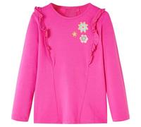 Kinder-Langarmshirt Pink mit Blumenmuster und Rüschen Größe 104 - 104 / Pink