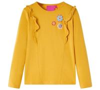 Kinder-Langarmshirt Dunkles Ocker mit Blumen und Rüschen Größe 128 - 128 / Gelb