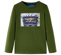 Kinder-Langarmshirt Dunkles Khaki 116 - Weiches Baumwollshirt mit Helm-Print - 116 / Grün