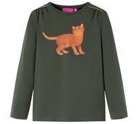 Kinder Langarmshirt mit Katze Langarm T-Shirt Jungen Kindershirt Khaki 116