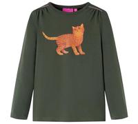 Kinder Langarmshirt mit Katze Langarm T-Shirt Jungen Kindershirt Khaki 128
