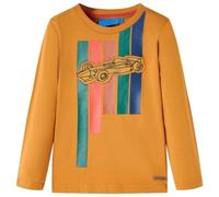 Kinder-Langarmshirt mit Rennwagen Pullover Sweatshirt T-Shirt Dunkles Ocker 128