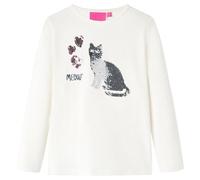 Kinder Langarmshirt Pailletten Katze Langarm T-Shirt Kindershirt Jungen Ecru 104