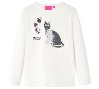 Kinder Langarmshirt Pailletten Katze Langarm T-Shirt Kindershirt Jungen Ecru 128