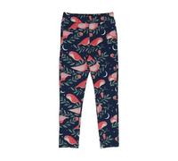 Kinder Leggings GOTS-zertifiziert aus Bio-Baumwolle, dunkelblau mit Pinky-Birds-Print, elastischer Bund - Walkiddy Sweat-Leggings Dark Blue 104