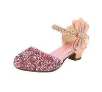 Kinder Leuchtschuhe Mädchen-Schuhe mit niedrigem Absatz, Strass, Bögen, niedriger Absatz, Prinzessin, Hochzeitsfeier für, kleine Kinder Elefanten Sandalen (Pink, 31)