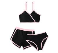 Kinder Mädchen Bikini mit Shorts Bikini Kinder Dreiteilig Badeanzüge Rüschen Bikinioberteil mit Triangel Bikinihose Mädchen Tankini Bikini Mädchen Badeanzug Sommer Swimsuit für (Black, 10-11 Years)