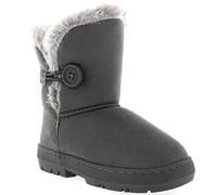 Kinder Mädchen Button Winter Pelz Gefüttert Schnee Regen Gemütlich Lässig Warm Stiefel, Gr.-28 EU, Grau