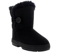 Kinder Mädchen Button Winter Pelz Gefüttert Schnee Regen Gemütlich Lässig Warm Stiefel, Gr.-33 EU, Schwarz