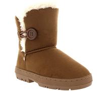 Kinder Mädchen Button Winter Pelz Gefüttert Schnee Regen Gemütlich Lässig Warm Stiefel, Gr.-37 EU, Licht Tan