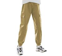 Kinder Mädchen Casual Cargo Hose Solid Jogger Parachute Hose High Waist Outdoor Streetwear mit Multi Pockets Loose Pants Street Dance Khaki 13-15 Jahre