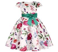 Kinder Mädchen Kleider 1950er Vintage Rockabilly Kleid Abendkleid Geburtstag Partykleider A-Linie Blumen Retro Cocktailkleid Faltenrock Knielang Festkleid Im 50er Jahre Stil Grün 120