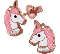 Kinder Mädchen Ohrringe aus 925 Sterling Silber mit Rundschliff Zirkonia Ohrstecker Pferd Einhorn