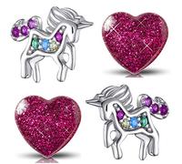 Kinder Mädchen Ohrringe aus echt 925 Sterling Silber mit Zirkonia Set Edelstahl Ohrstecker Einhorn Pferde Herz