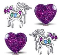Kinder Mädchen Ohrringe aus echt 925 Sterling Silber mit Zirkonia Set Edelstahl Ohrstecker Einhorn Pferde Herz