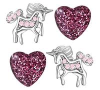 Kinder Mädchen Ohrringe aus echt 925 Sterling Silber mit Zirkonia Set Edelstahl Ohrstecker Einhorn Pferde Herz