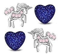 Kinder Mädchen Ohrringe aus echt 925 Sterling Silber mit Zirkonia Set Edelstahl Ohrstecker Einhorn Pferde Herz