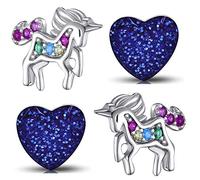 Kinder Mädchen Ohrringe aus echt 925 Sterling Silber mit Zirkonia Set Edelstahl Ohrstecker Einhorn Pferde Herz